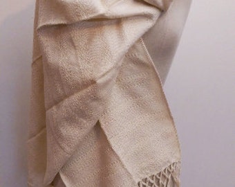 Mexican Rebozo Algodon Labrado Oaxaca Cream Natural White Crema blanco Natural Cotton Shawl Wrap Runner Ikat Baby Carrier