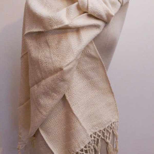 Mexican Rebozo Algodon Labrado Oaxaca Cream Natural White Crema blanco Natural Cotton Shawl Wrap Runner Ikat Baby Carrier