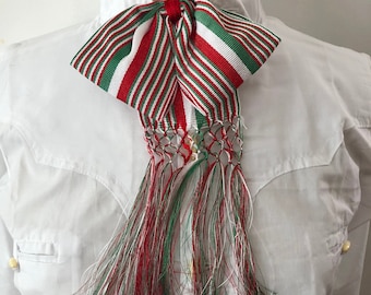 Mexican Charro Moño Sencillo Bow Tie Green White Red Striped Tricolor Verde Blanco Rojo Rayas