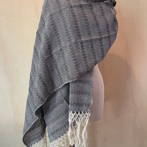 Mexican Rebozo Algodon Labrado Black White Negro Blanco Handwoven Cotton Shawl Wrap Runner Baby Carrier Doula Partera (2 Metros | Meters)