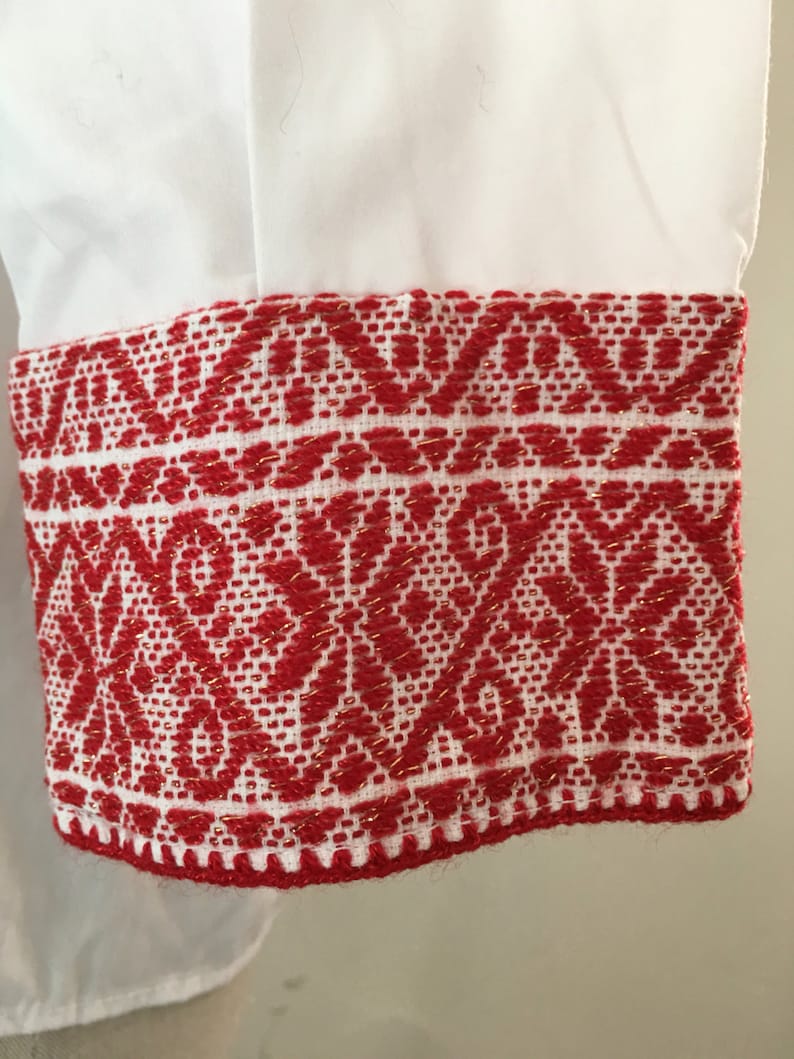 Mexican Puebla Hueyapan Blouse Red Gold Hand Embroidered SALE
