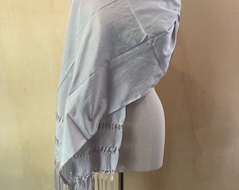 Handwoven Mexican Rebozo: Light Silver Grey Shawl Wrap Wedding Gift