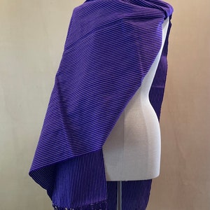 Handwoven Mexican Rebozo: Purple White Striped Cotton Blend Shawl