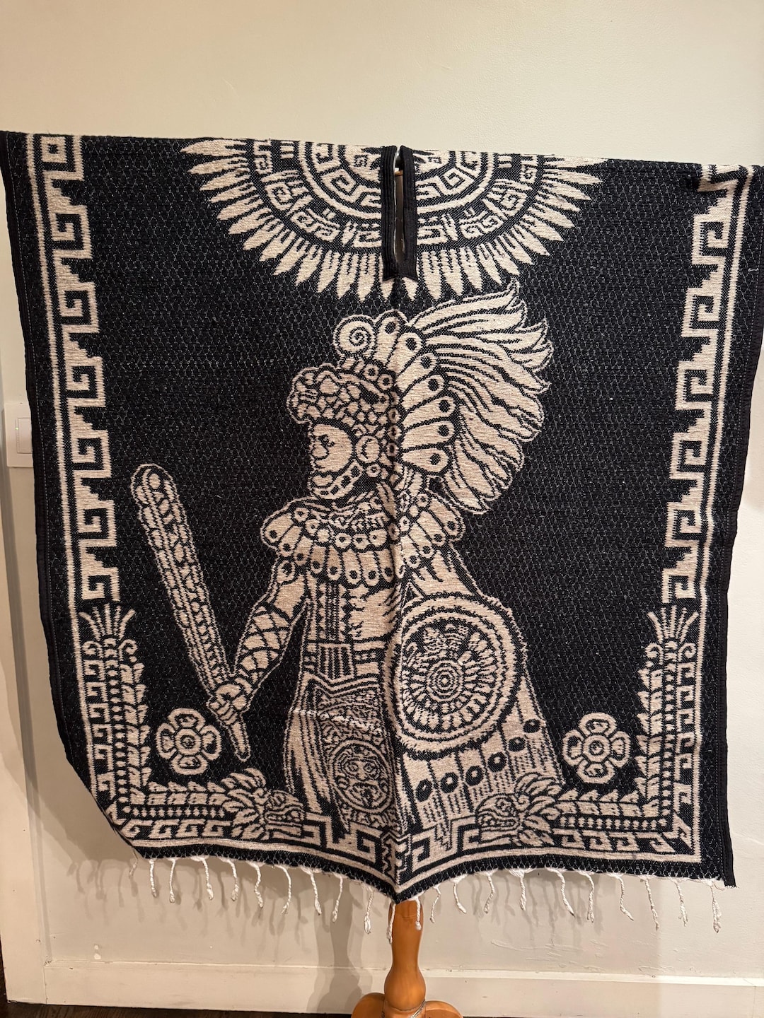 Aztec Warrior Poncho: Mexican Gabán Cape, Quetzalcoatl Design - Etsy