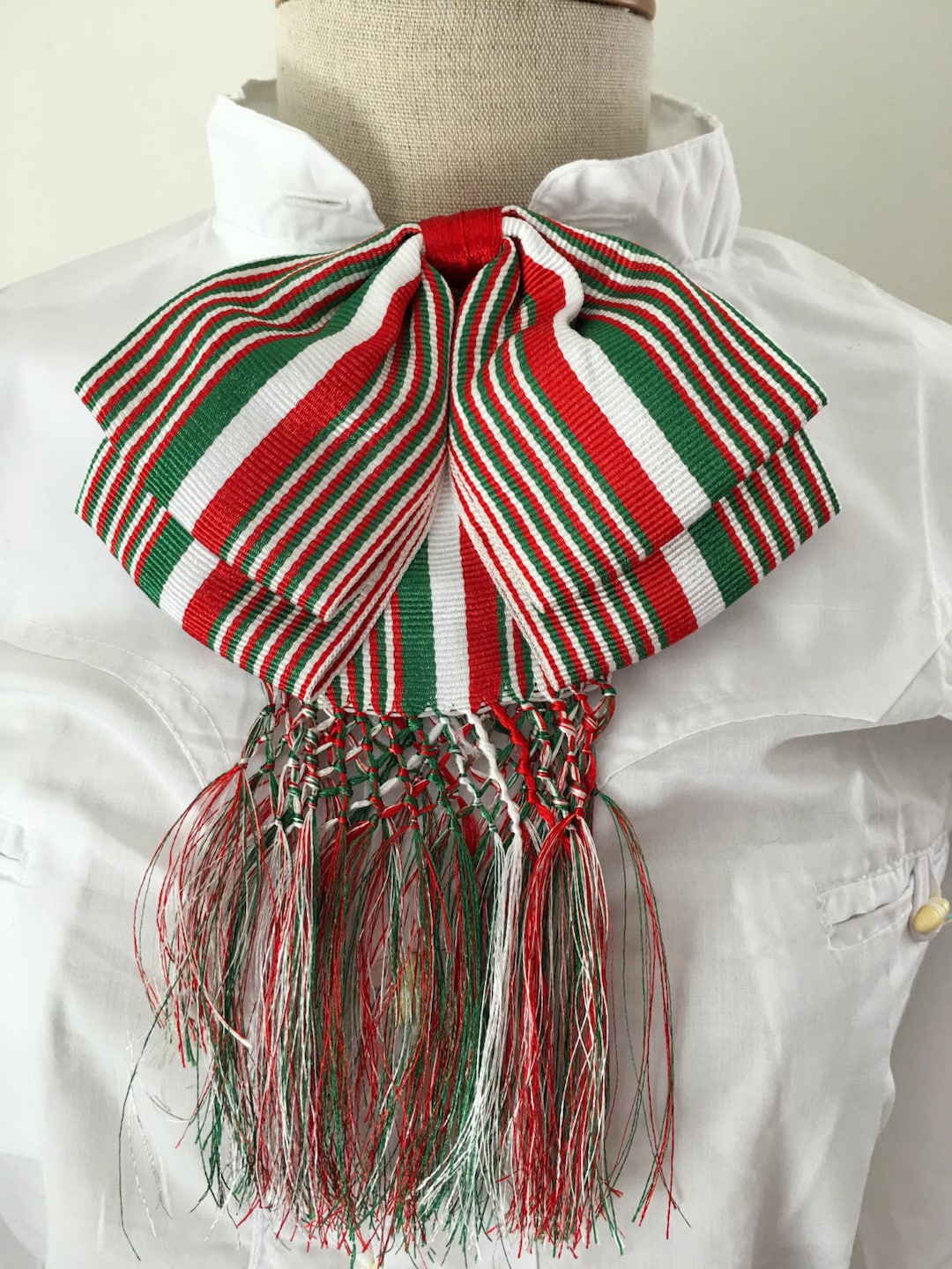 Mexican Charro Moño Doble Bow Tie Green White Red Striped Tricolor Tri ...