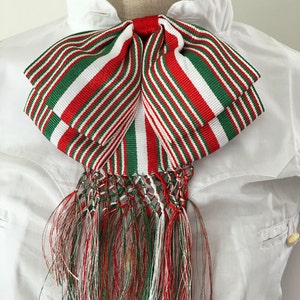 Mexicaanse Charro Moño dubbele vlinderstrik groen wit rood gestreept driekleurig driekleurig verde blanco rojo rayas