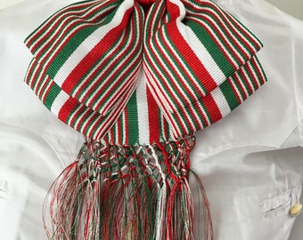 Mexican Charro Moño Doble Bow Tie Green White Red Striped Tricolor Tri Color Verde Blanco Rojo Rayas