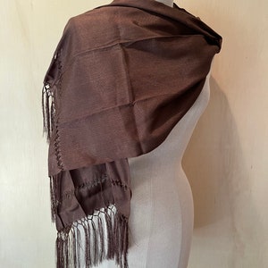 Mexican Rebozo Chalina Small Brown Café Cafe Pequeña Seda Silk Texture Handwoven Shawl Wrap Runner Ikat
