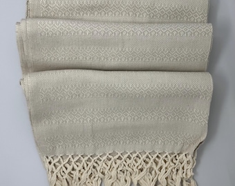 Mexican Rebozo: Cotton Beige Natural White 5 Meters Long Doula Midwife Baby Carrier Runner Labrado