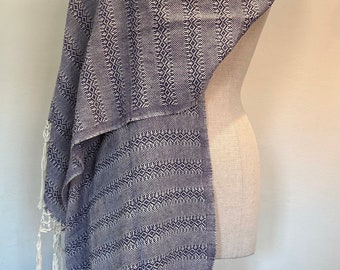 Mexican Rebozo: Cotton Purple Natural White Midwife Gift Shawl Wrap Doula (2 Metros Meters) Labrado