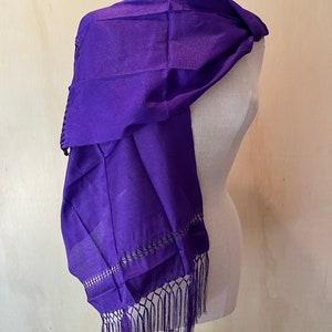 Mexican Rebozo Chalina Small Purple Morado Pequeña Seda Silk Texture Handwoven Shawl Wrap Runner Ikat