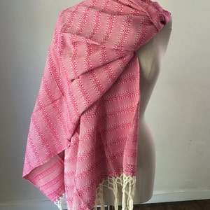Mexican Rebozo Algodon Labrado Fuchsia Rose Pink Natural White Cotton Shawl Wrap Runner Baby Carrier Ikat Doula (2 Metros | Metros)