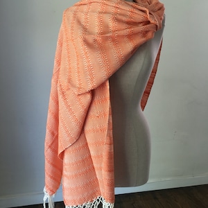 Rebozo Mexicano Labrado Naranja Natural Blanco Algodón Naranja Blanco Algodón Shawl Wrap Runner Portabebés Doula Partera (2 Metros / Meters)