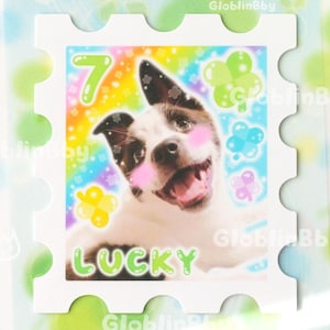 Pegatina de trébol de cachorro Y2K, pegatinas de sello de perro, estrellas arcoíris, kawaii, heisei, retro, perrito de la suerte 7