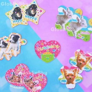 Mini Tier Aufkleber Flocken Heisei Retro Tiny Y2K Aufkleber Katze Hund Lamm Regenbogen 2000s Kawaii