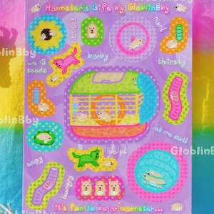 Hamster Sticker Sheet Y2K 2000s Kawaii Rainbow Bright Vivid Color Kidcore