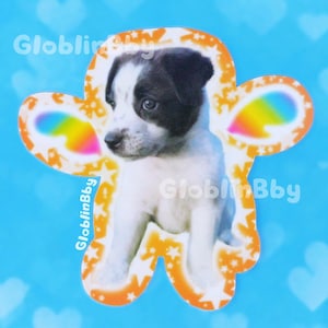 Sticker chiot Y2K chien ailes d'ange étoiles arc-en-ciel Kawaii Heisei chien rétro