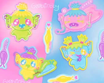Small Goblin Sticker Set Y2K Kawaii Heisei Retro Stickers Rainbow 2000s Kawaii Slugs