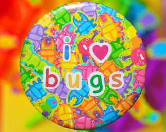 Rainbow Bugs Button Kidcore Pin Large Badge I Love Bugs Colorful Kawaii Beetles Pinback