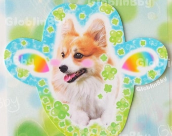 Y2K Welpe Klee Sticker Corgis Hund Aufkleber Engelflügel Regenbogen Sterne Kawaii Heisei Retro Doggy Frutiger Aero
