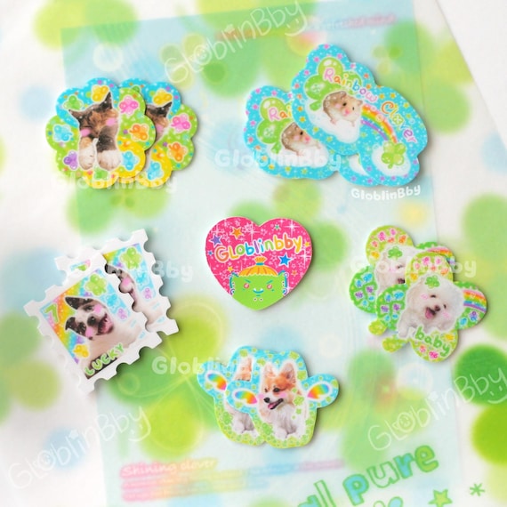 Mini Animal Clover Sticker Flakes Heisei Retro Tiny Y2K Stickers Cat Dog Hamster Rainbow 2000s Kawaii Frutiger Aero Juminocore Wancore