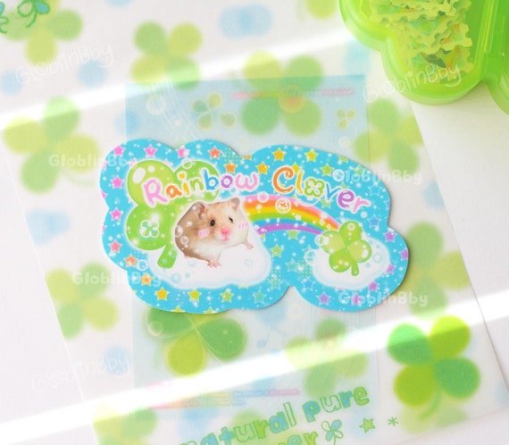 Hamster Sticker Rainbow Clover Y2K Stickers Stars Kawaii Heisei Retro Blue Green Frutiger Aero Cute Clovercore