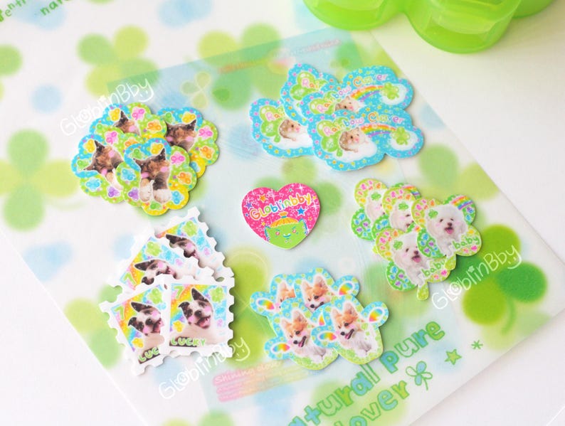 Mini clover animal stickers shown at an angle.