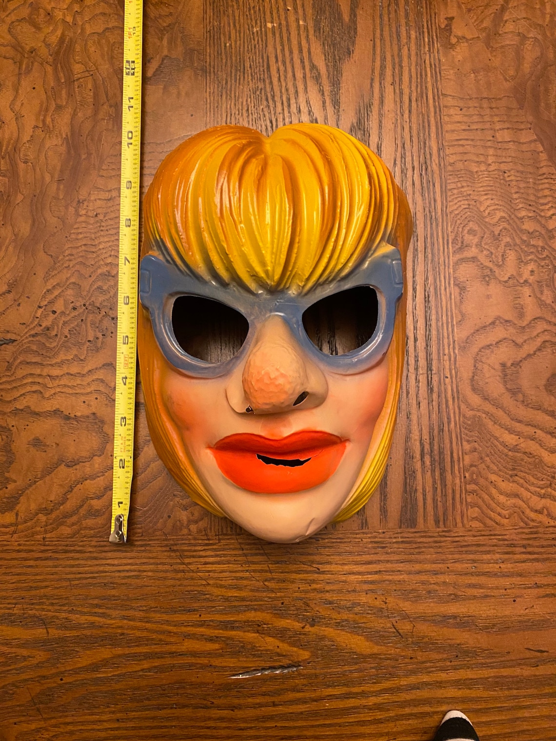 Vintage Halloween Mask Lady With Glasses Blonde Hair Red Lips Etsy