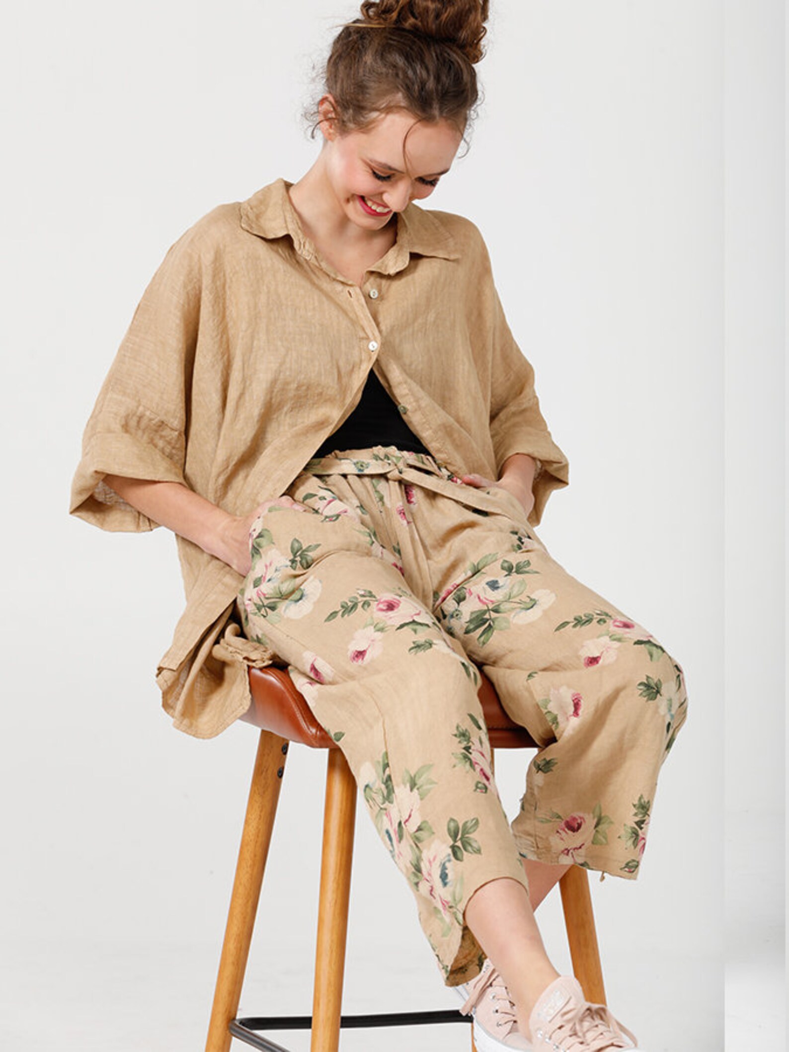 TAN Linen Shirt Loose Fit Linen Shirt Tan Shirt Linen Etsy