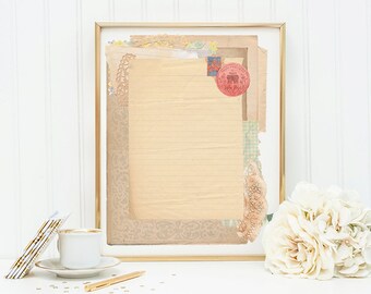Vintage writing paper: digital paper, vintage inspired collage, digital artwork, art supply.