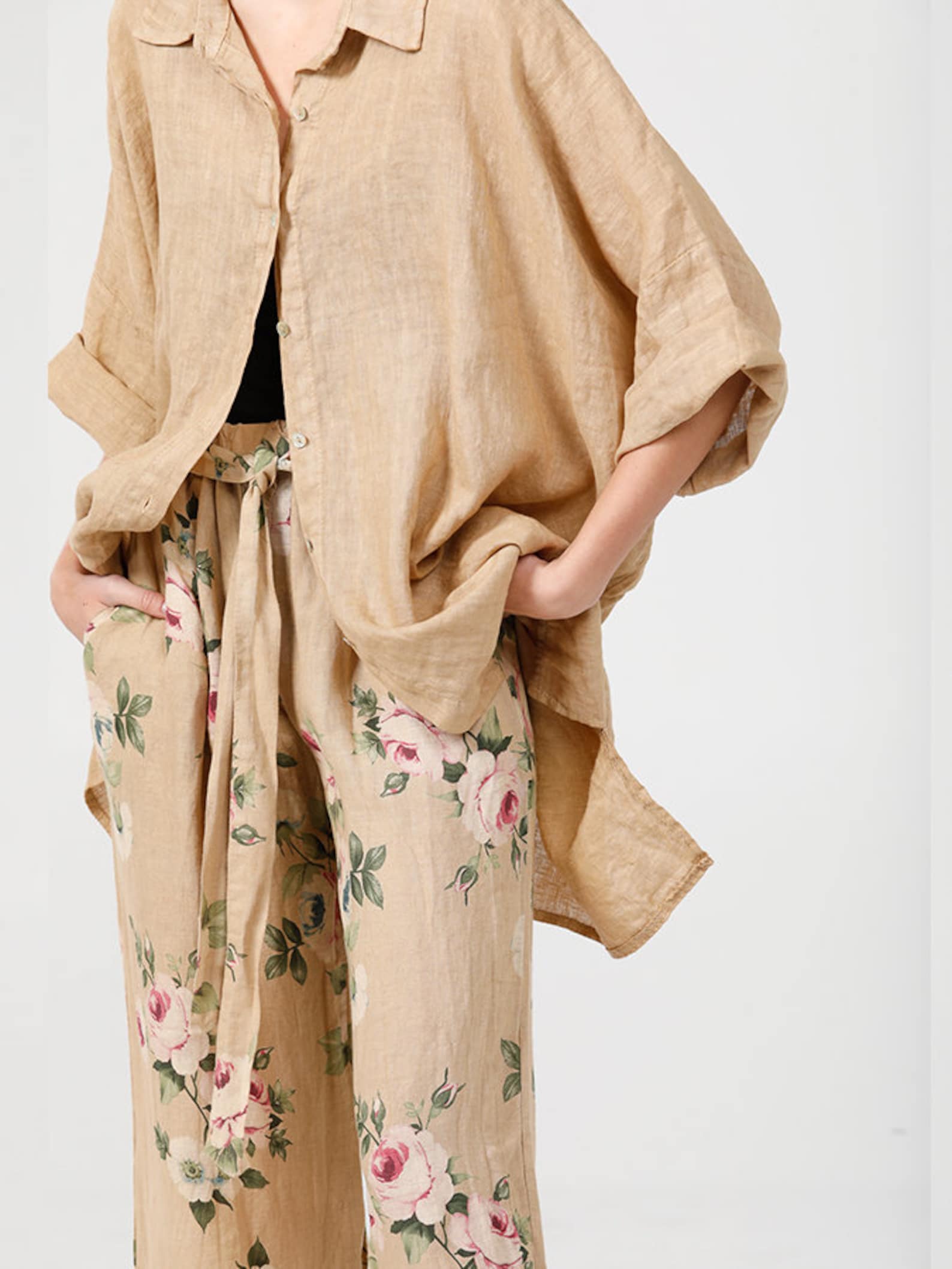 TAN Linen Shirt Loose Fit Linen Shirt Tan Shirt Linen Etsy