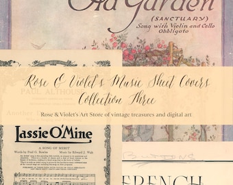 May include: A vintage music sheet cover featuring a floral design with the title "The Little Old Garden (Sanctuary)". The cover also includes the text "Rose & Violet's Music Sheet Covers Collection Three" and "Another | Rose & Violet's Art Store of vintage treasures and digital art".