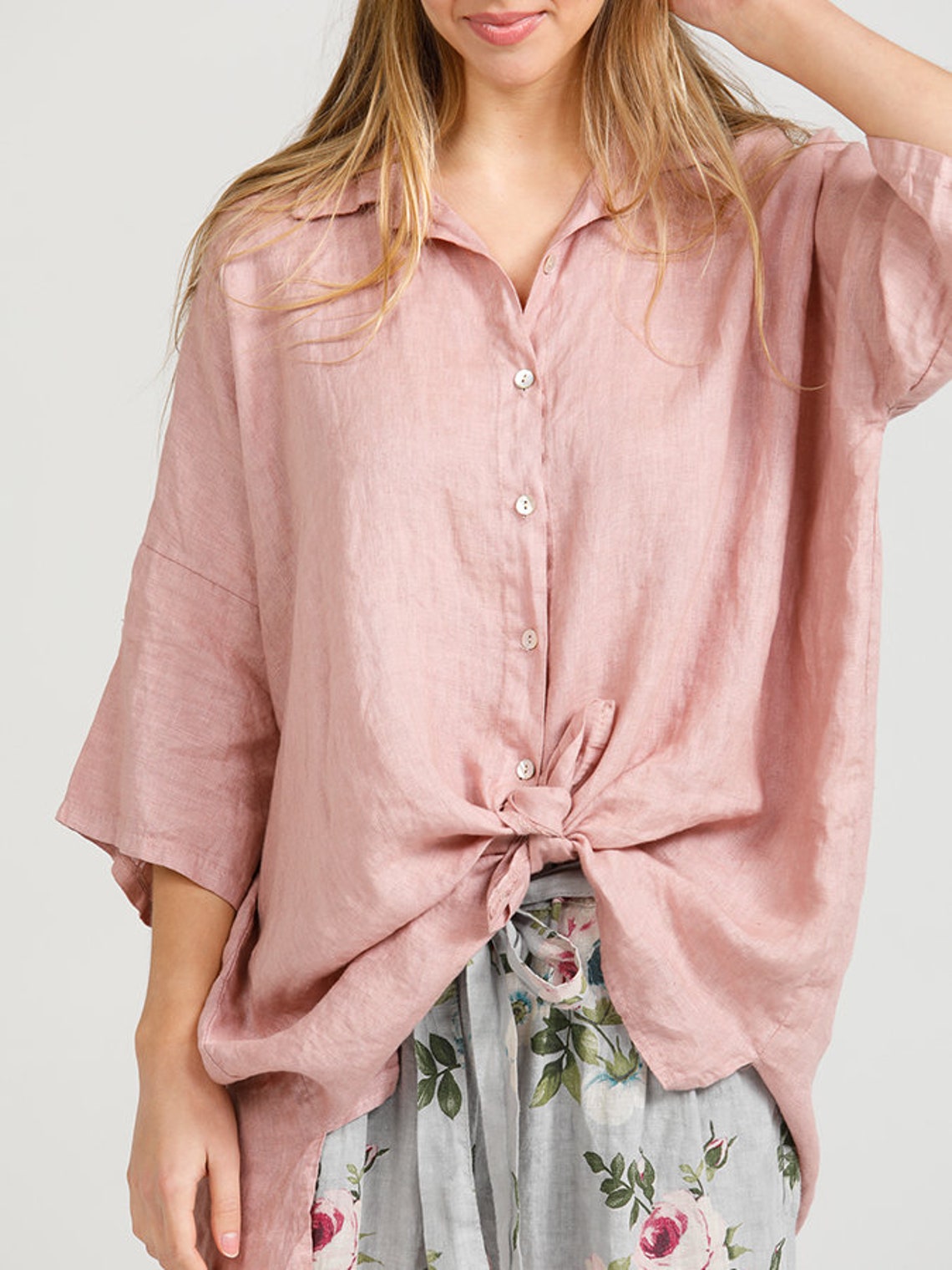 DARK PINK linen shirt loose fit linen shirt pink shirt Etsy