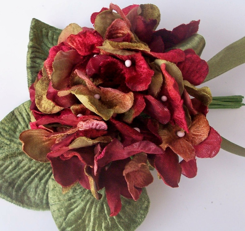 scrapbooking and craft flowers vintage style velvet posy Burgundy velvet hydrangea posy millinery couture millinery flowers