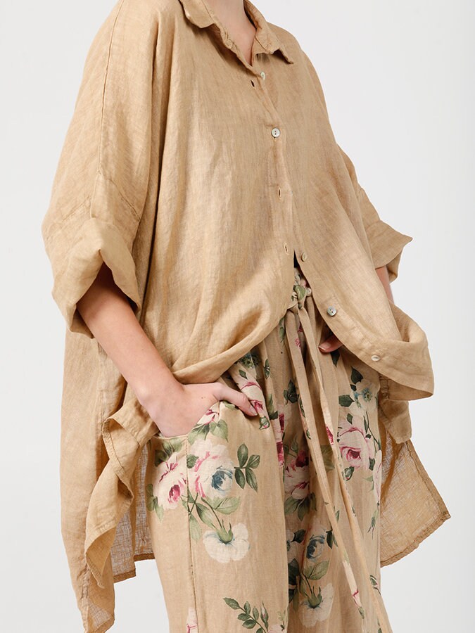 TAN Linen Shirt Loose Fit Linen Shirt Tan Shirt Linen Etsy