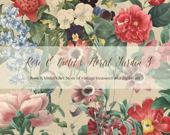 Floral Garden 3, Floral clip art, vintage flower clip art, botanical clip art, vintage botanicals, clipart flowers,scrapbook flowers clipart