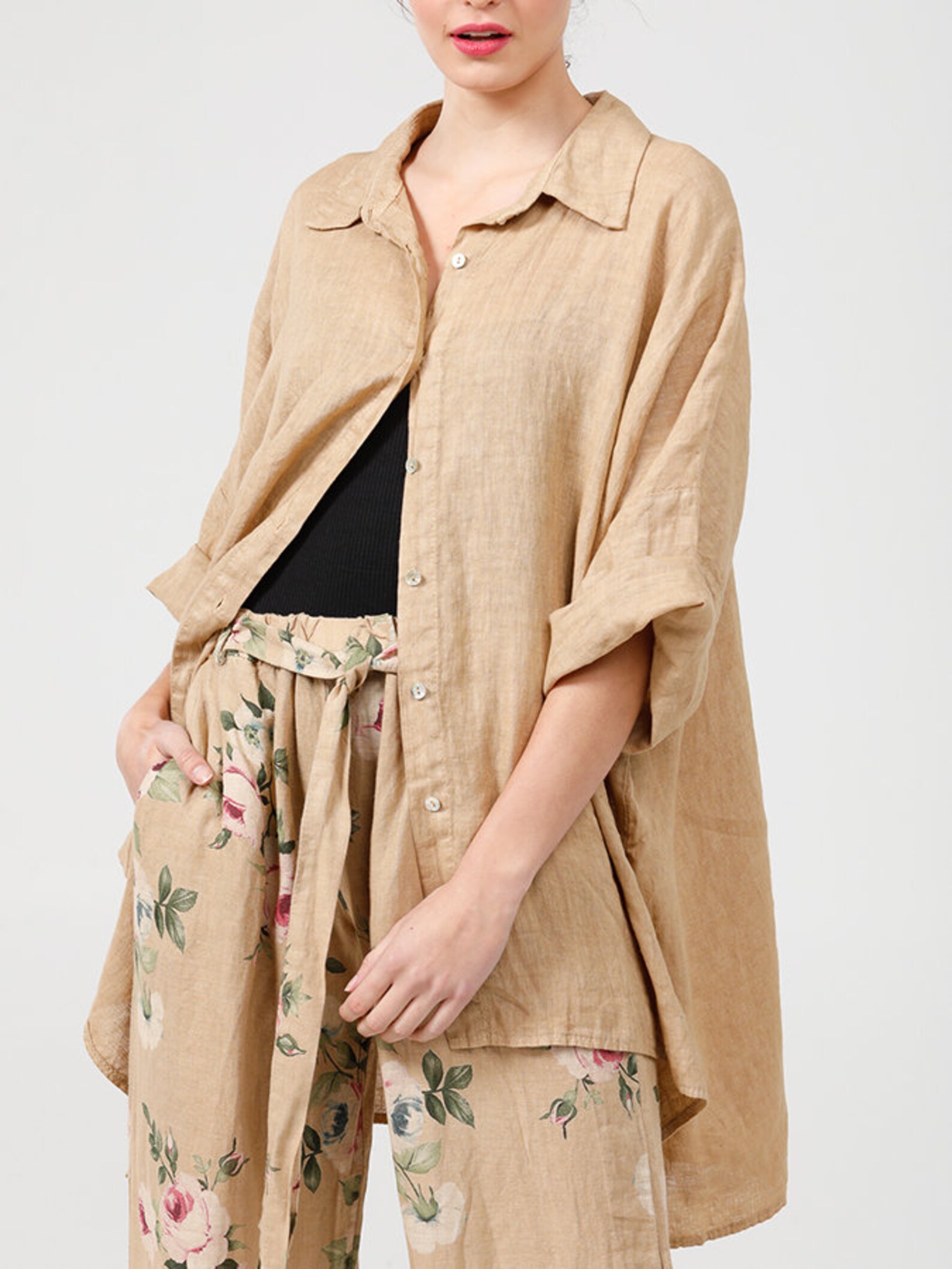 TAN Linen Shirt Loose Fit Linen Shirt Tan Shirt Linen Etsy