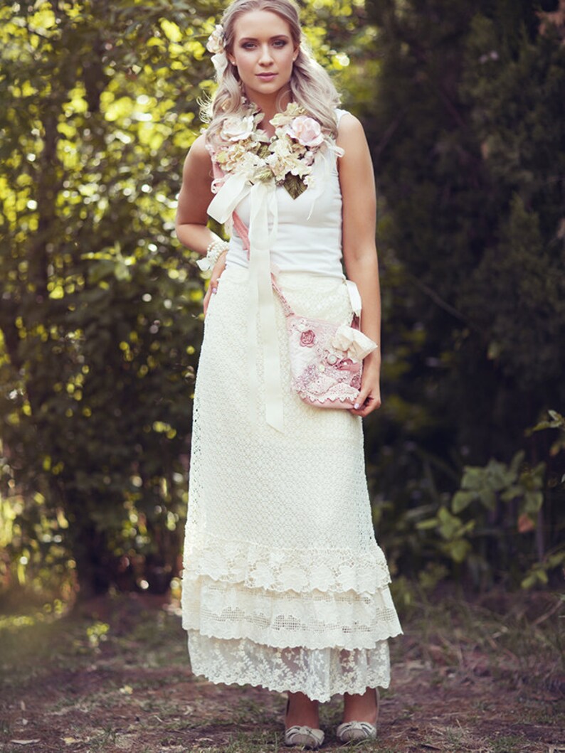 Long Lace Skirt. Vintage Lace Skirt. Cream Lace Skirt. Boho Etsy