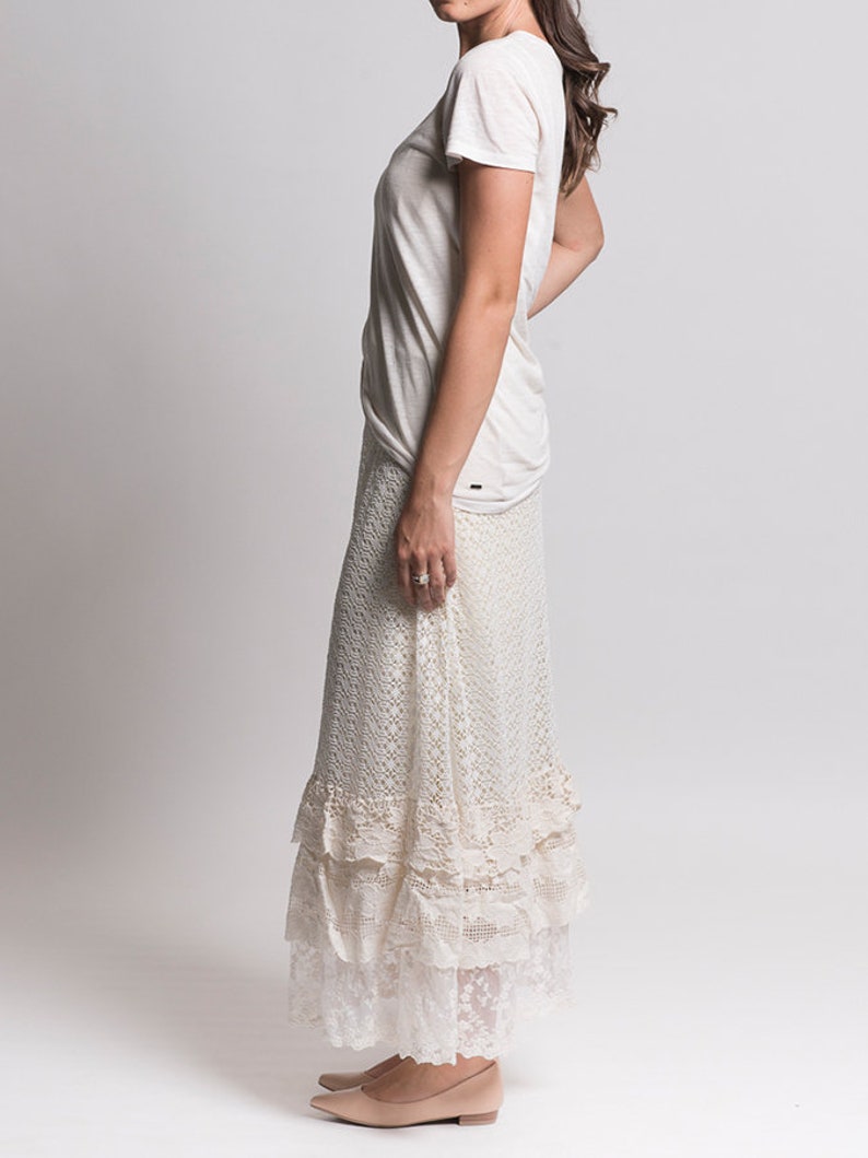 Long Lace Skirt. Vintage Lace Skirt. Cream Lace Skirt. Boho Etsy
