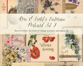 May include: A collage of vintage postcards featuring floral designs and greetings. The postcards include images of roses, violets, forget-me-nots, and daisies. The text on the postcards includes "To Greet You", "For Old Acquaintance Sake", "Don't", "Wishes Sincere", "Greeting", "Forget-me-not", "Remembrance", and "Embrance".
