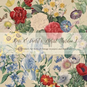 Floral Garden 1, Floral clip art, vintage flower clip art, botanical clip art, vintage botanicals, clipart flowers,scrapbook flowers clipart
