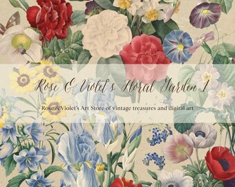 Floral Garden 1, Floral clip art, vintage flower clip art, botanical clip art, vintage botanicals, clipart flowers,scrapbook flowers clipart