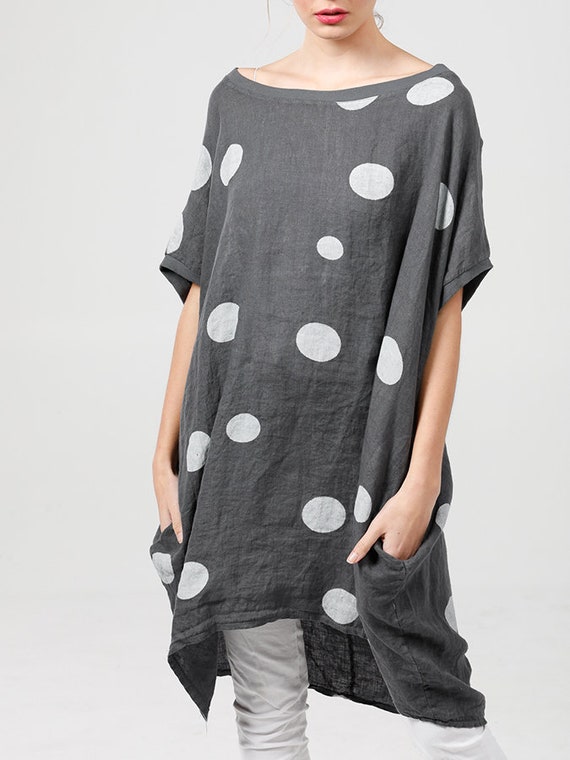 Grey Polka Dot Rosabella Top. Linen Top. Polka Dot Linen Top.plus Size Top. Loose Fit Top sual Top.long Linen Top. Pure Linen. Polka Dots Etsy UK