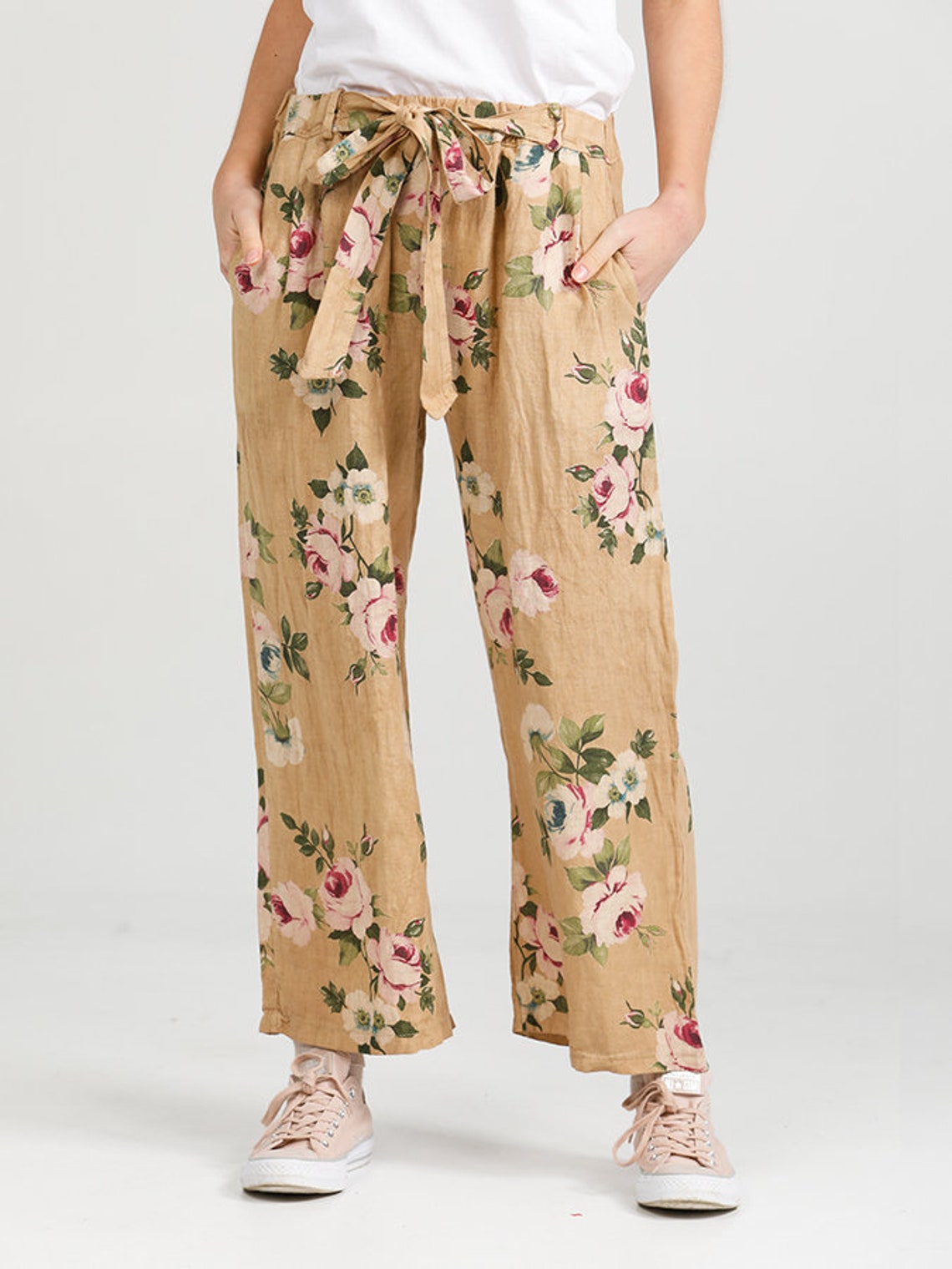 Floral Linen Pants Tan Linen Pants Linen Pants Pure Linen Etsy