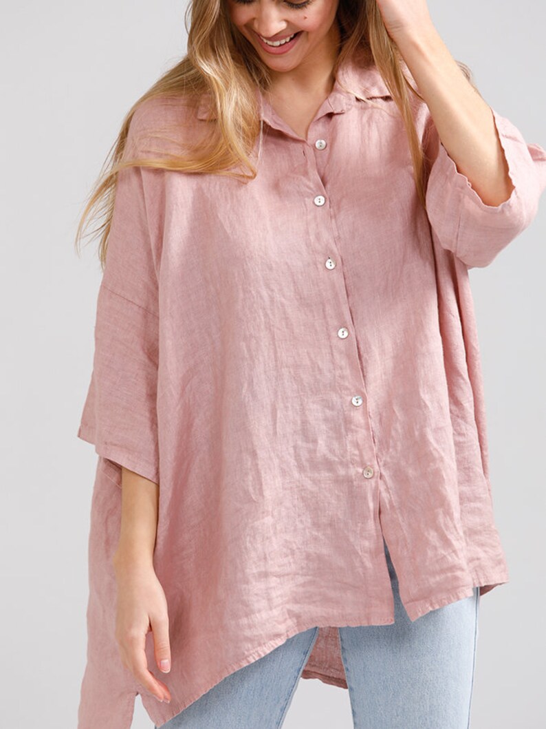 DARK PINK Linen Shirt Loose Fit Linen Shirt Pink Shirt Etsy India