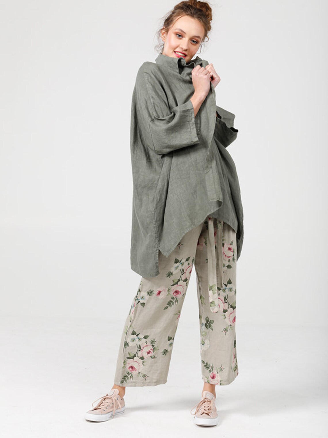 OLIVE GREEN Linen Shirt Loose Fit Linen Shirt Green Shirt Etsy