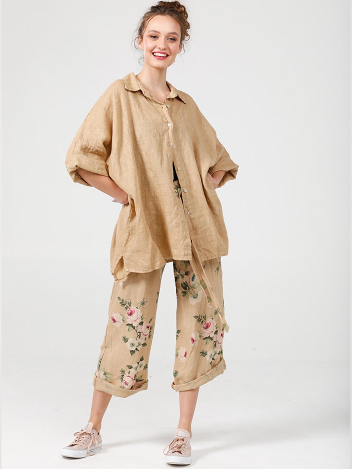 TAN Linen Shirt Loose Fit Linen Shirt Tan Shirt Linen Etsy