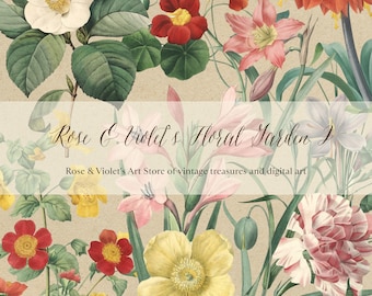 Floral Garden 2, Floral clip art, vintage flower clip art, botanical clip art, vintage botanicals, clipart flowers,scrapbook flowers clipart