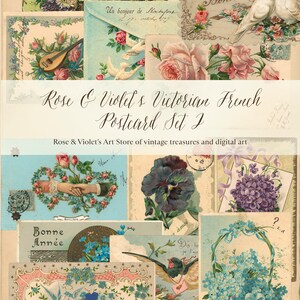 Victorian French Postcard Set 2, Transparent Background PNGs, collage clip art, scrapbooking, digital clip art, stationery arts