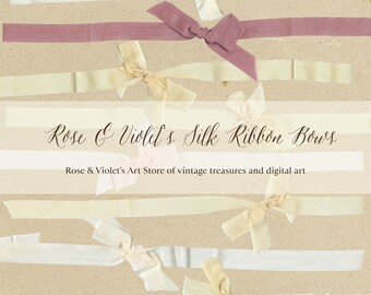 Silk Ribbon Bows, digital ribbons, digital bows, clip art ribbons, junk journaling, journal papers, scrapbooking, papercraft, silk ribbons